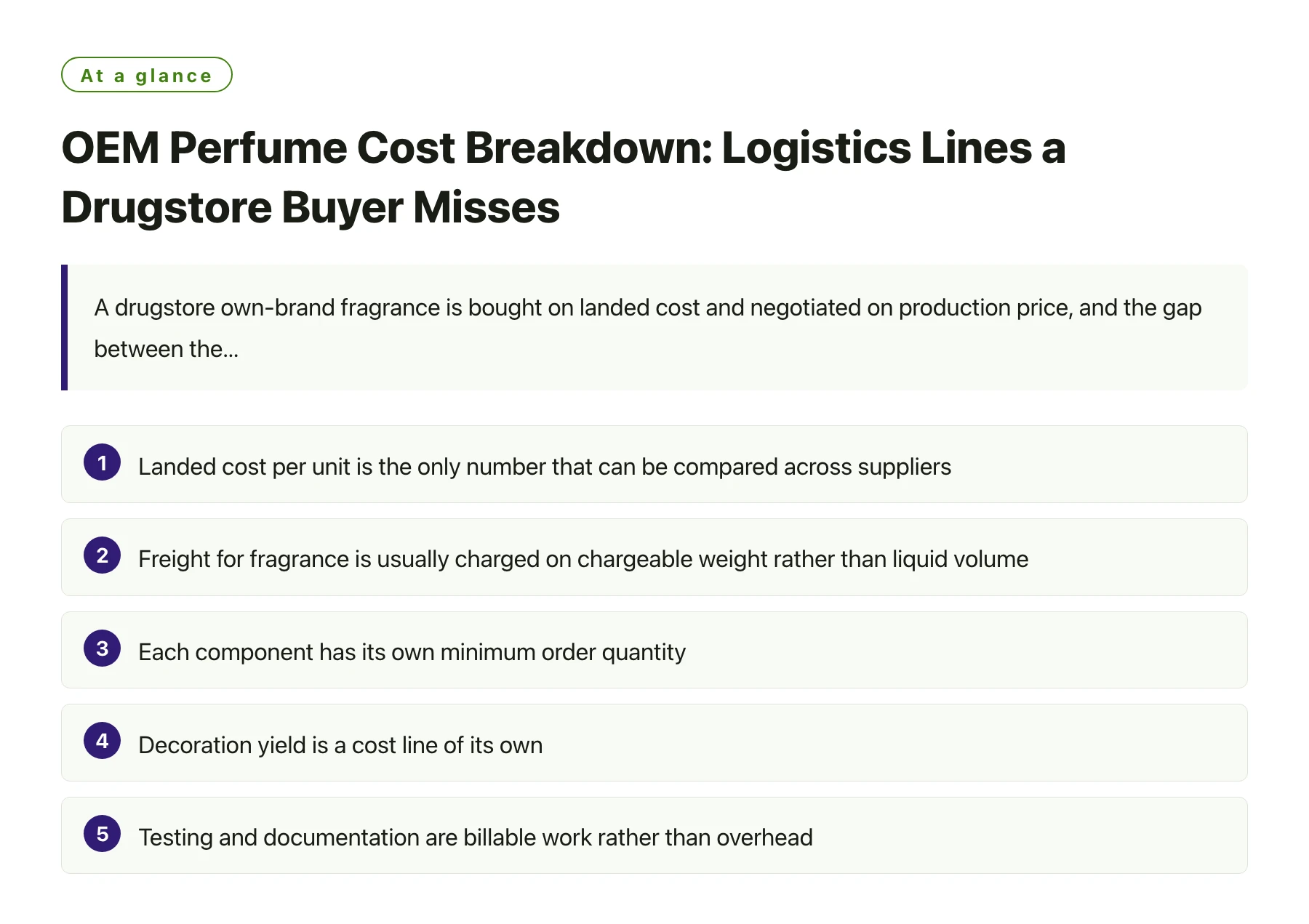 OEM Perfume Cost Breakdown: Logistics Lines a Drugstore Buyer Misses——全文要点速览